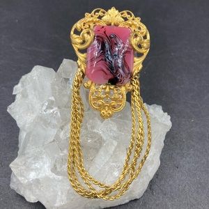 Vintage French Pink Art Glass Swag Brooch